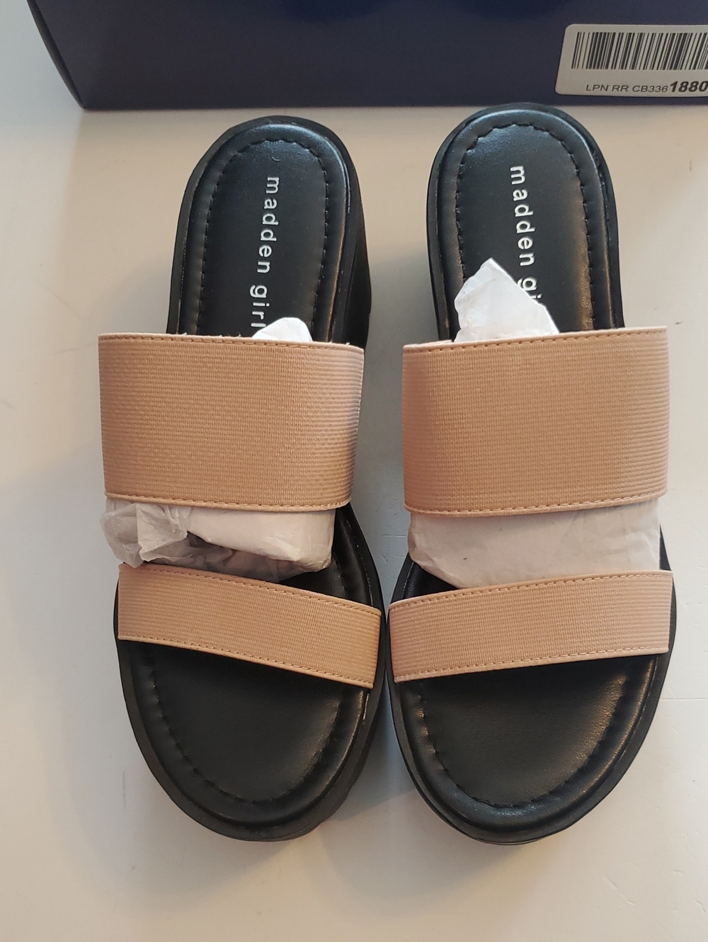 Madden Girl Beige Dual-Strap Slide Sandals